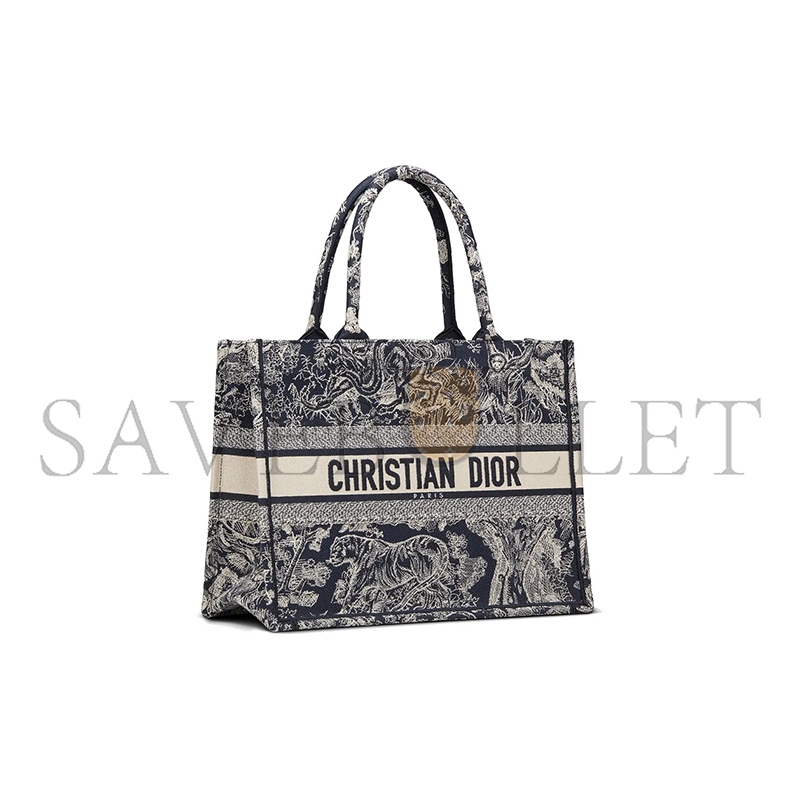 D*or canvas embroidered medium D*oriviera toile de jouy book tote blue m1296zrgo-m928 (36*27*17cm)